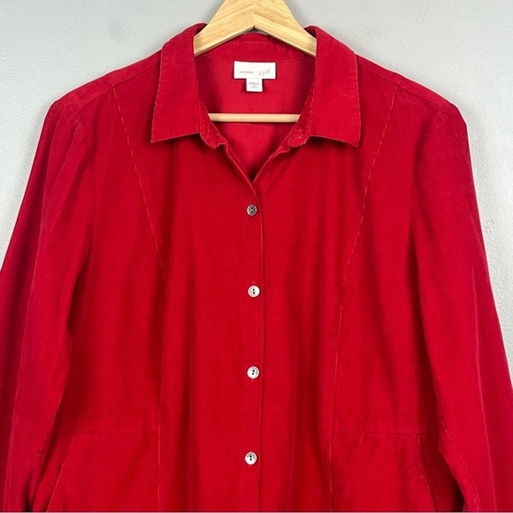 J.Jill Corduroy red 100% cotton button front shirt, medium petite. - Picture 3 of 9